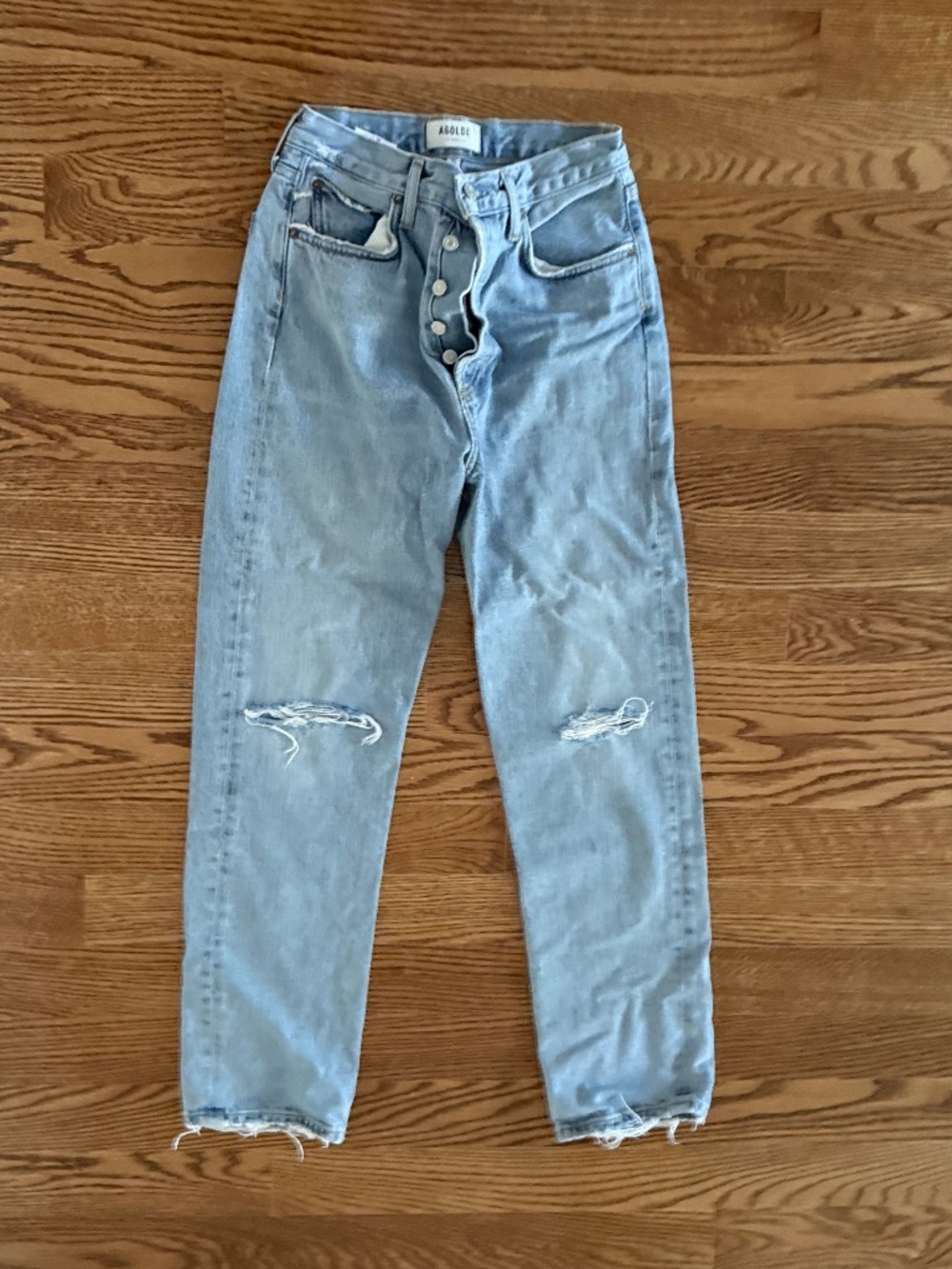 AGOLDE 90s Distressed High Rise Baggy Wide Leg Light Wash Jeans Size 25